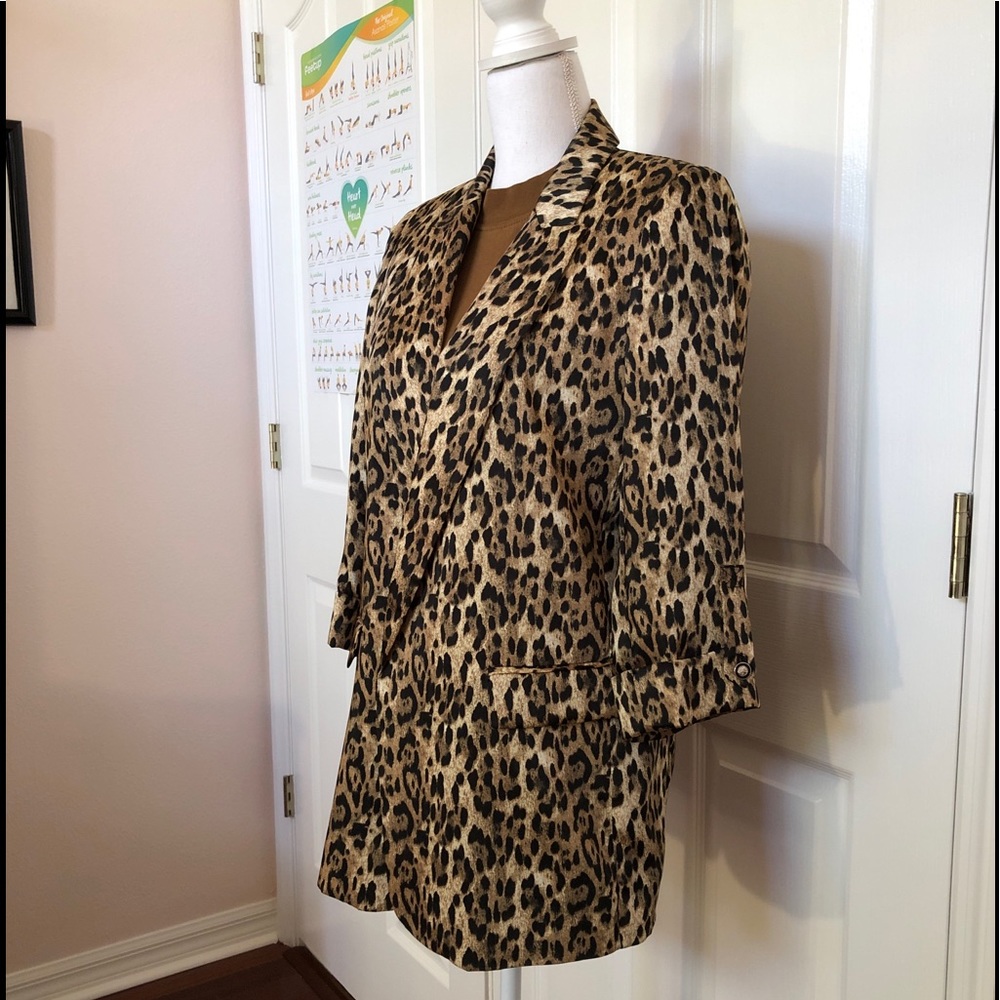 Zara Animal Print Tuxedo Lapel Jacket SZ M